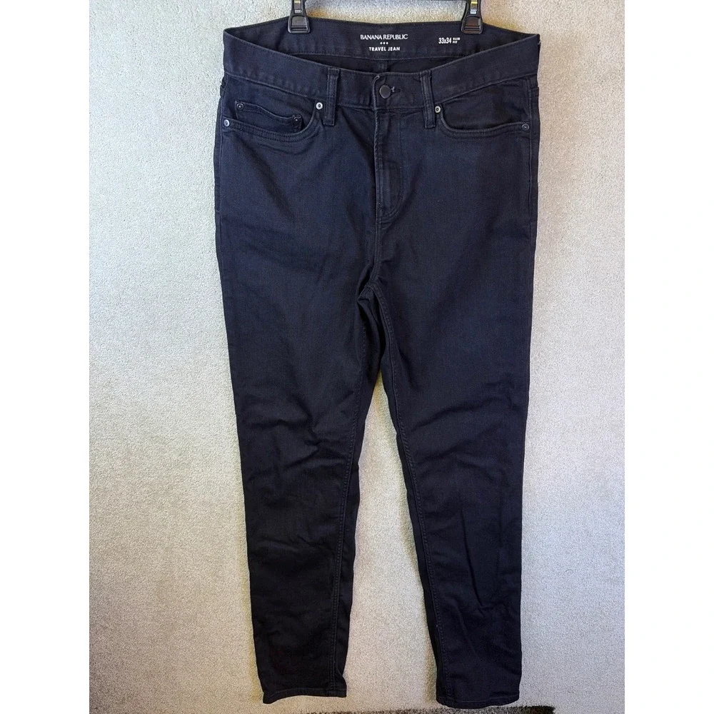 Banana Republic Travel Jean Mens 33x34 (Fits 33x32) Black Slim Fit Stretch Denim